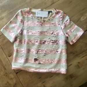 PINK AND CHAMPAGNE SEQUIN STRIPED TOP